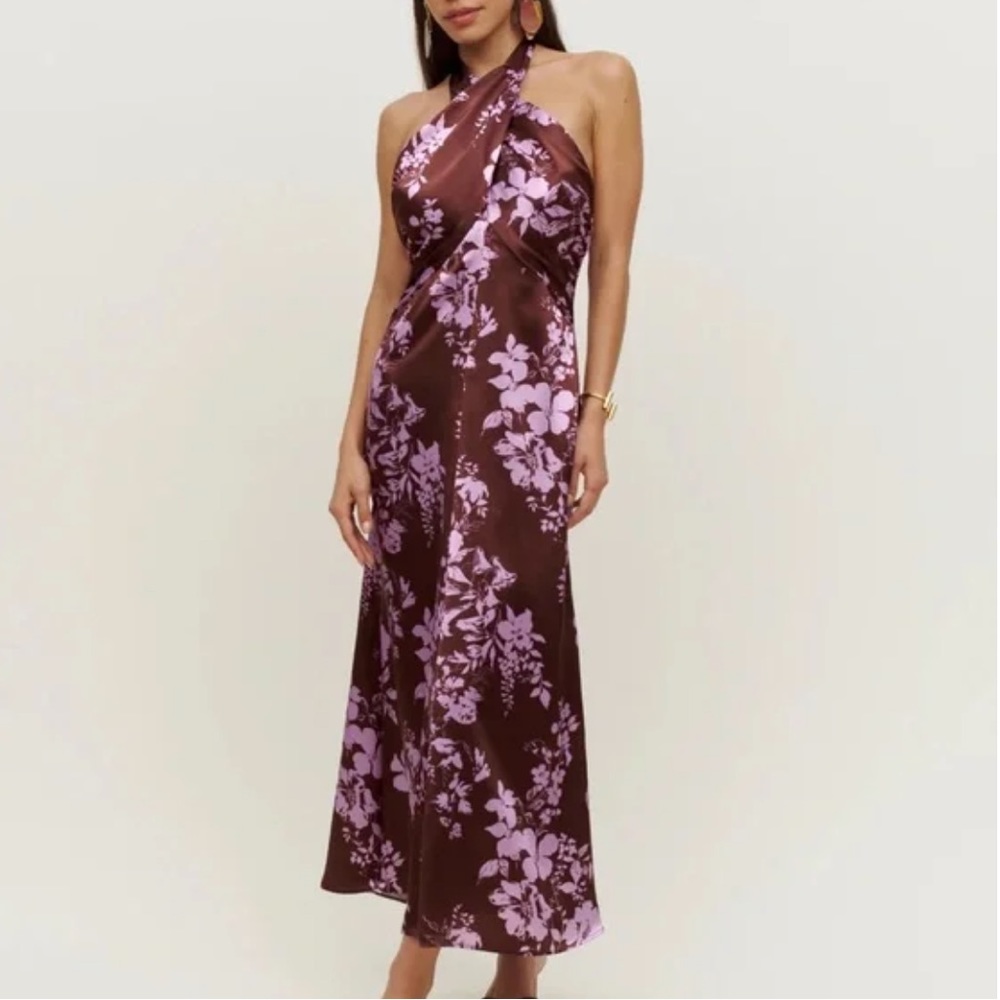 Reformation Maddison Silk Midi Halter Dress